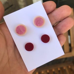 Pink & Crimson Clay Stud Set